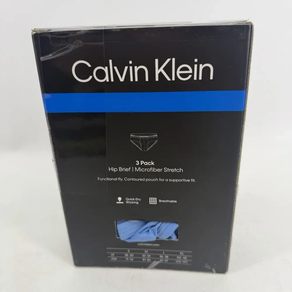 Calvin Klein Microfiber Stretch Hip Brief Underwear Mens Large 3-Pack Breathable